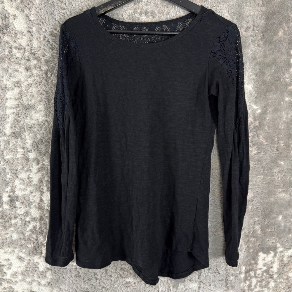 Earth Yoga Size S Lace Sustainable Organic Cotton Black Long Sleeve Womens Top